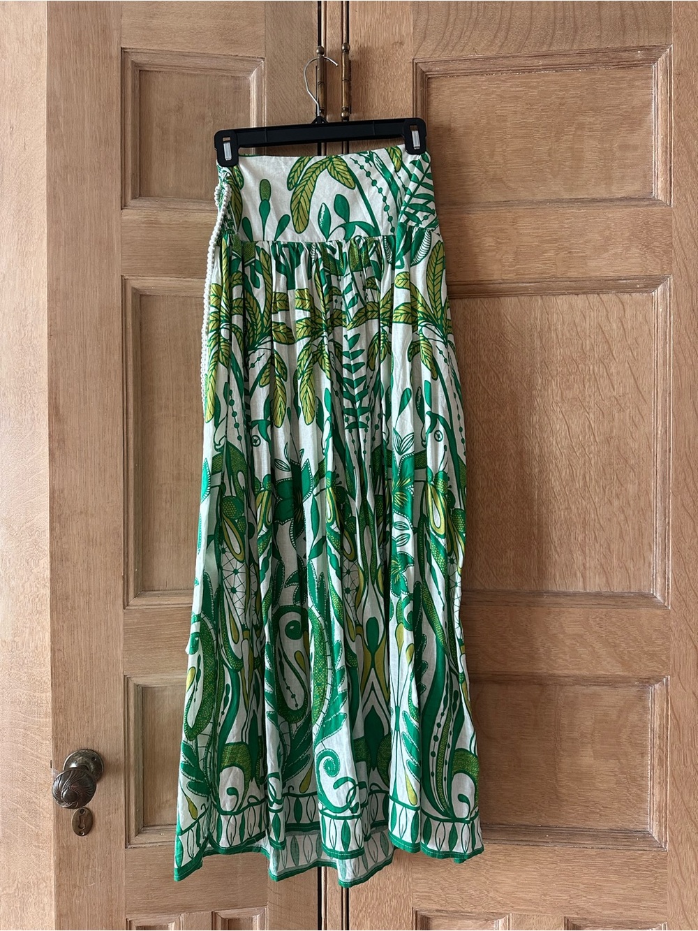 Green Botanical Print Maxi Skirt with Elastic Waist